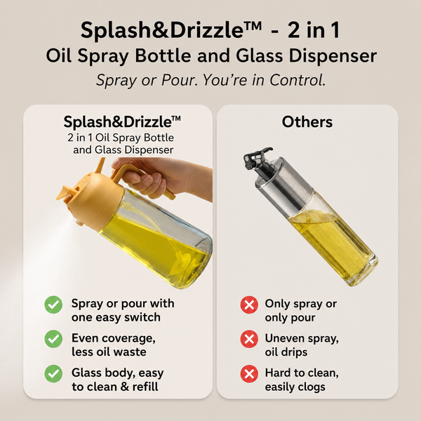 50% OFF TODAY  Splash&Drizzle™ - 2 in 1 Oil Spray Bottle and Glass Dispenser