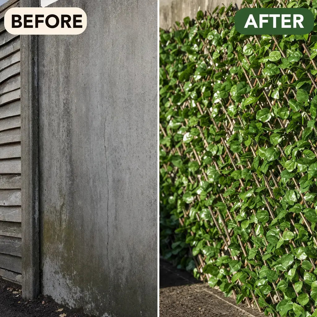 Before and after: bare concrete wall becomes a lush green wall