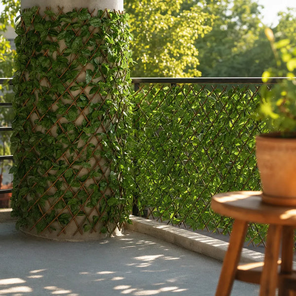 Gardenscape fitted around a round pillar and along a balcony railing