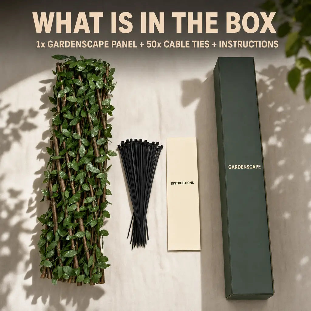 What is in the box: Gardenscape panel, 50 cable ties and instructions