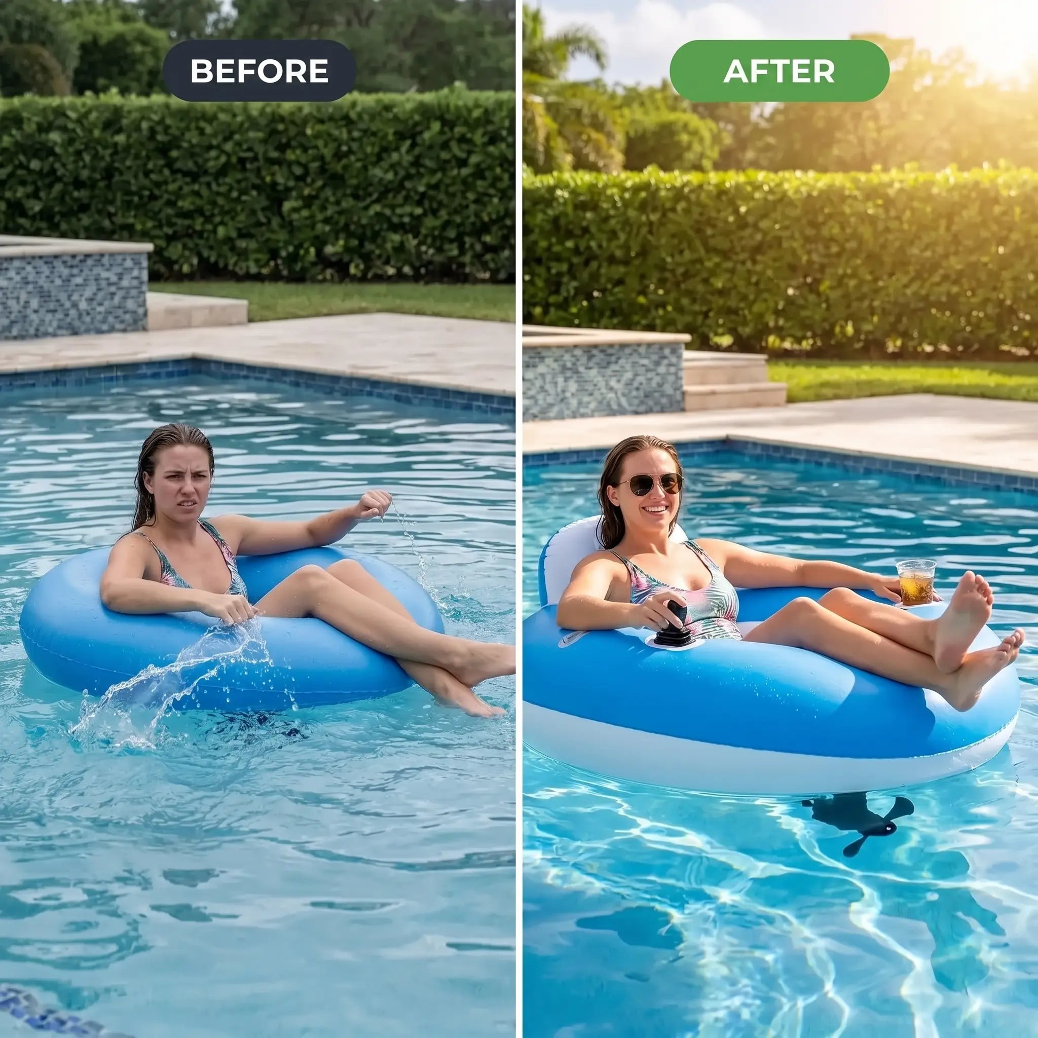 Before and after in the pool