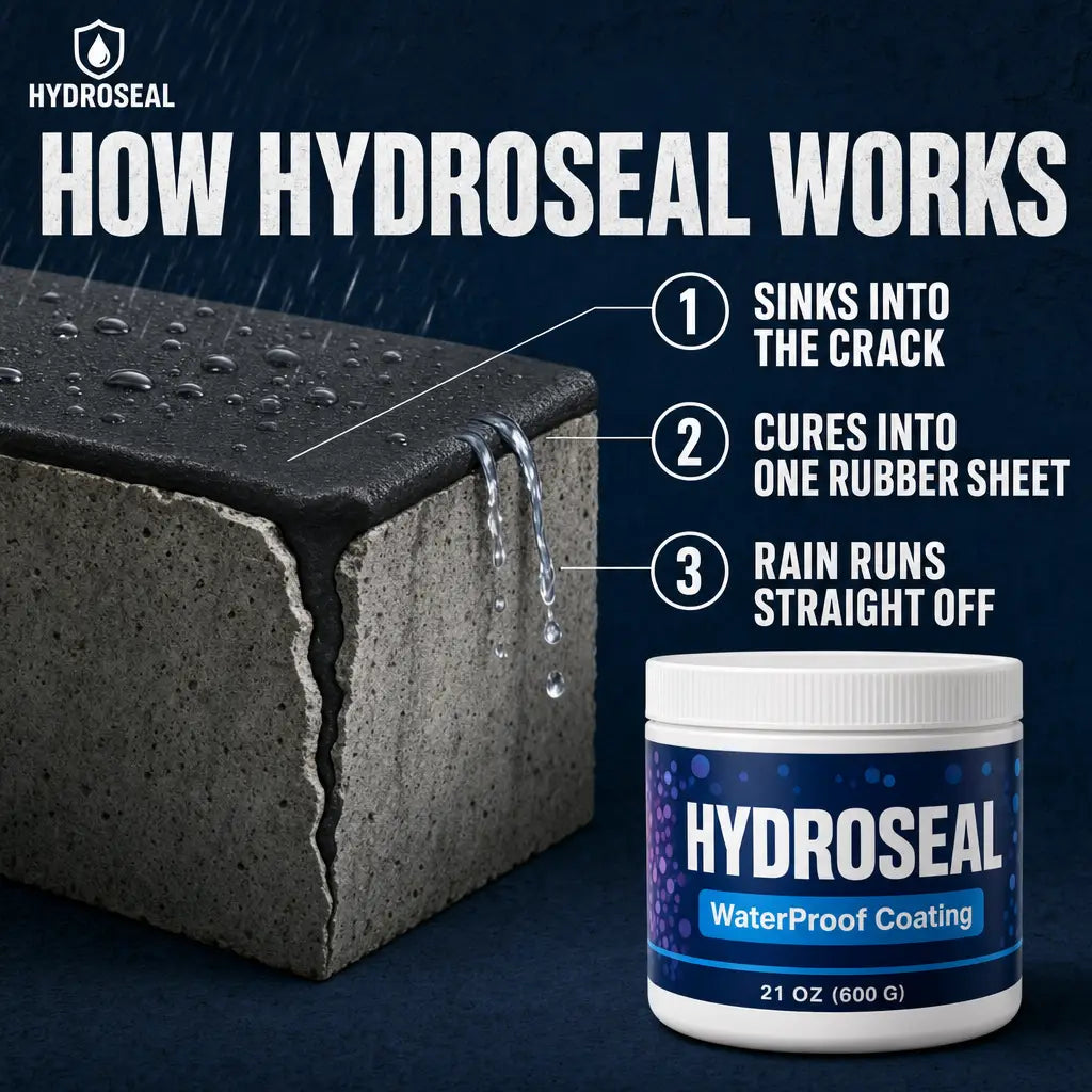 How HydroSeal works, it sinks into the crack, cures into one rubber sheet and rain runs off