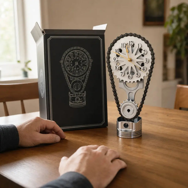 The TimeForge clock lifted out of its black gift box