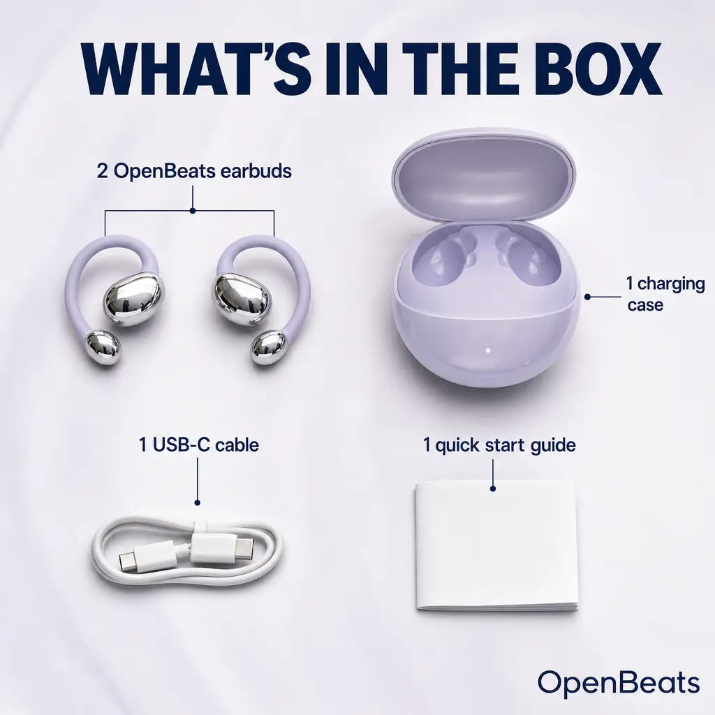 What's in the box: 2 OpenBeats earbuds, 1 charging case, 1 USB-C cable, 1 quick start guide