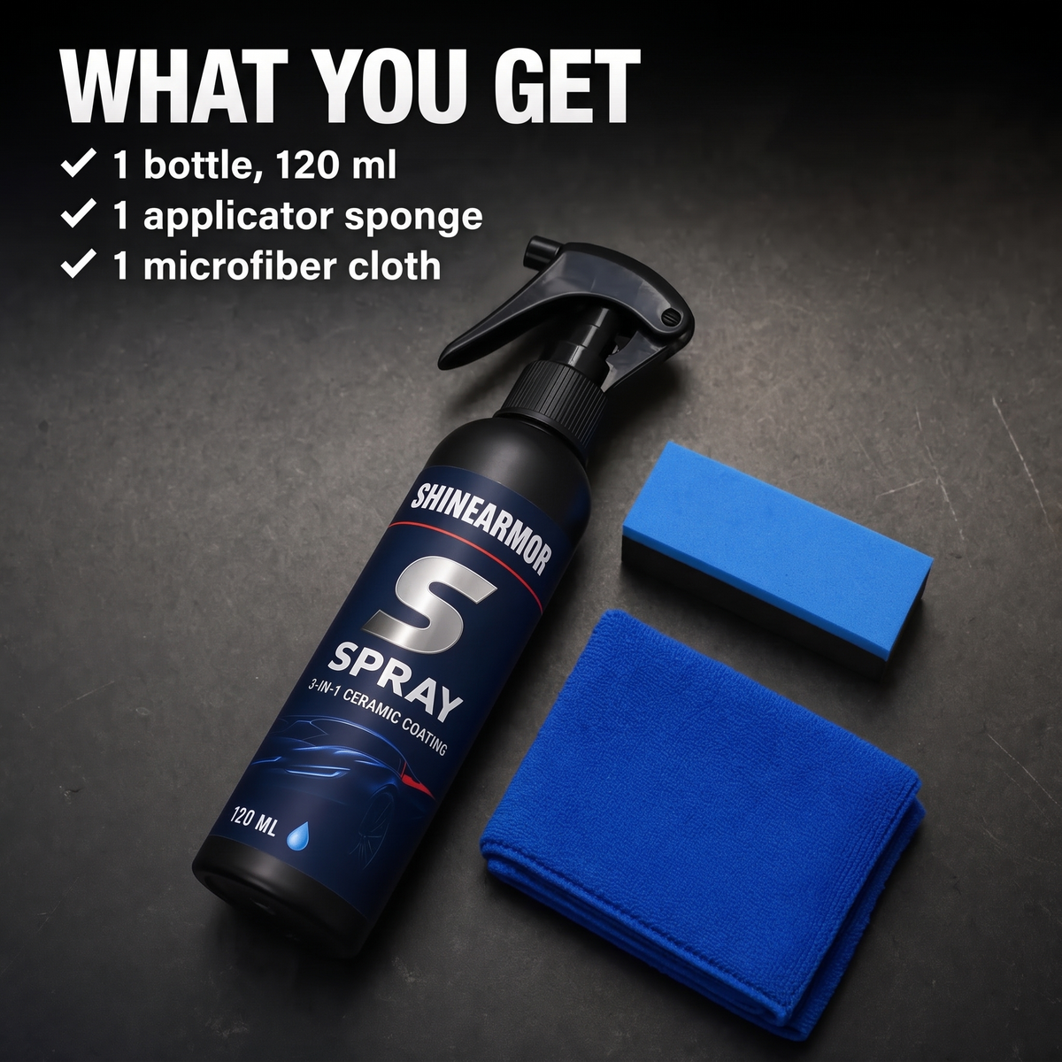 What you get: 1 bottle 120 ml, 1 applicator sponge, 1 microfiber cloth