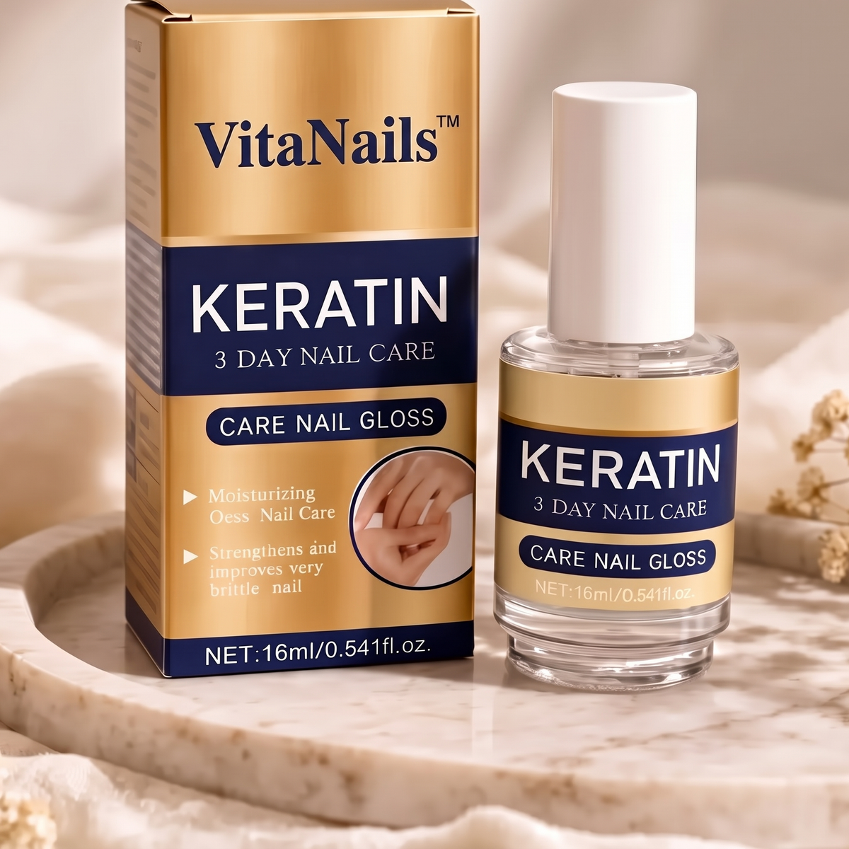 VitaNails 16 ml bottle and box on marble