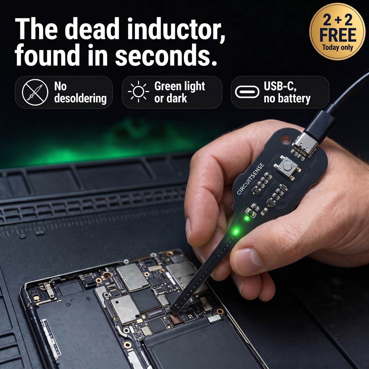 CircuitSense™ USB-C inductor test probe, hero shot