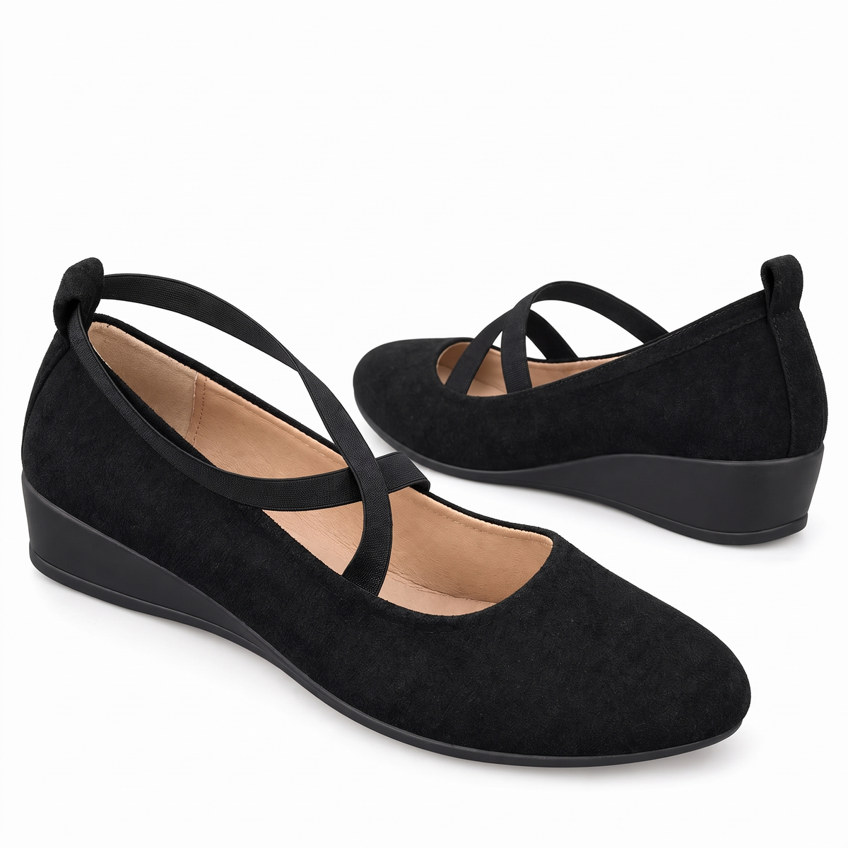 Avela™ black wedge flats, catalog photo