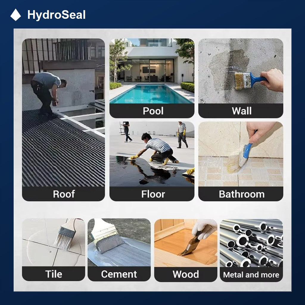 HydroSeal works on roof, pool, wall, floor, bathroom, tile, cement, wood and metal