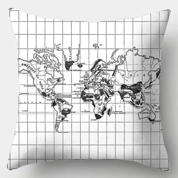 Black-And-White-Series Pillowcase - World Map