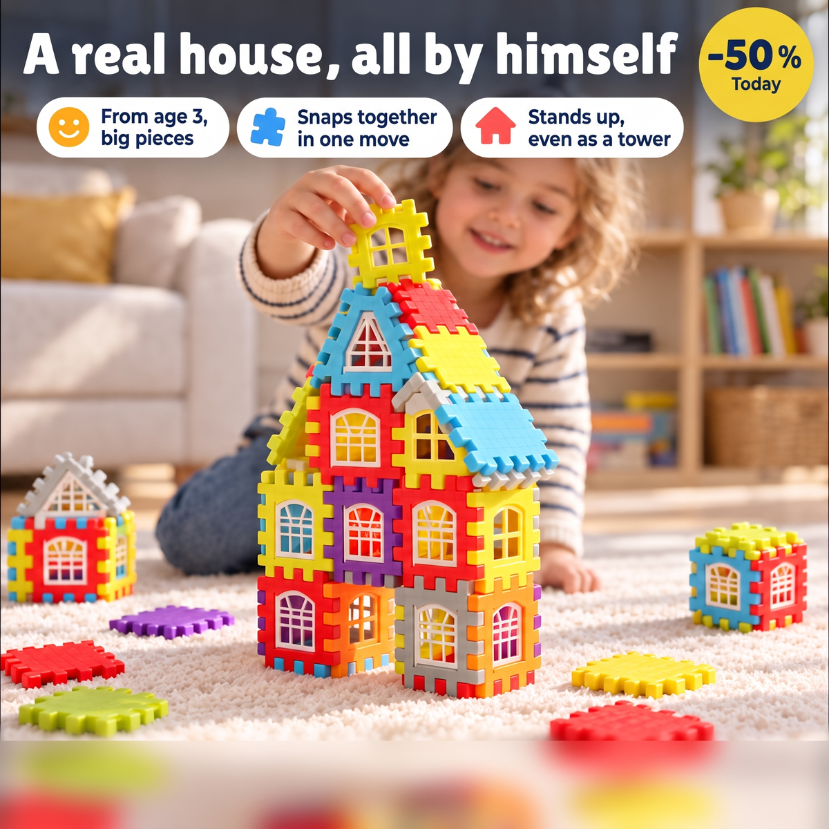 SnapBlocks: their first real house, built all by themselves from age 3