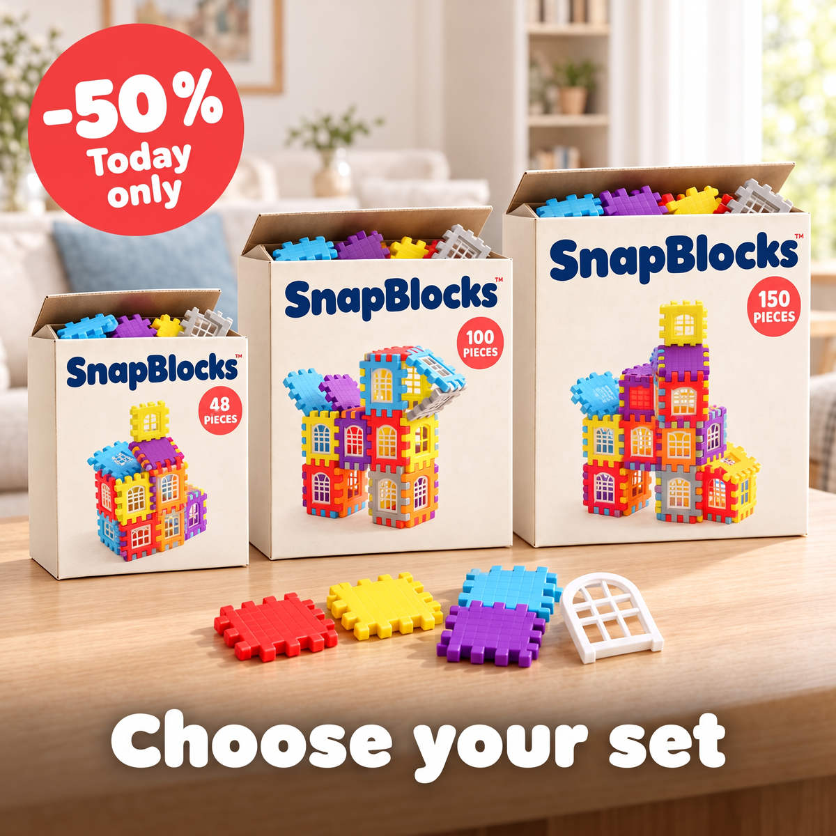Choose your SnapBlocks set: 48, 100 or 150 pieces, 50% off today
