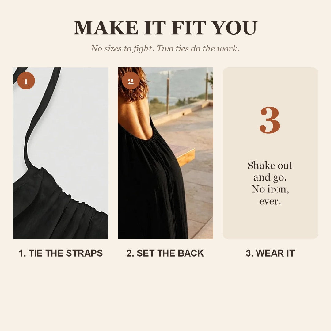Make it fit you: tie the straps, set the back, wear it