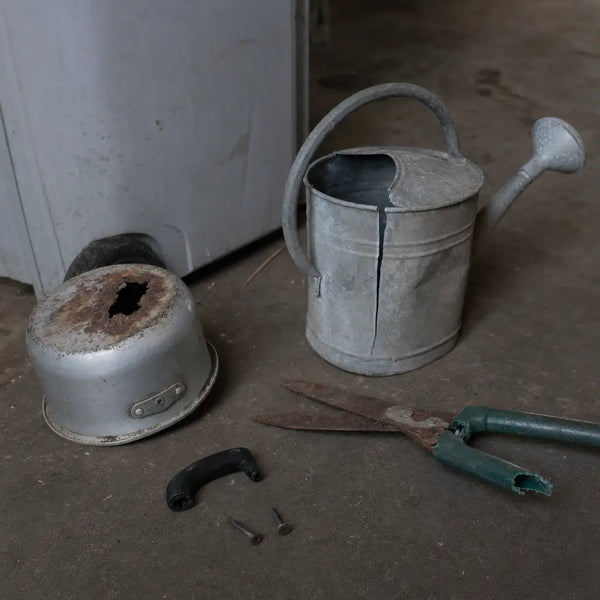 Broken metal household items ready for the trash