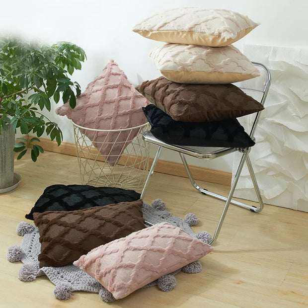Embroidery Flush Block Diamond Cushion Cover